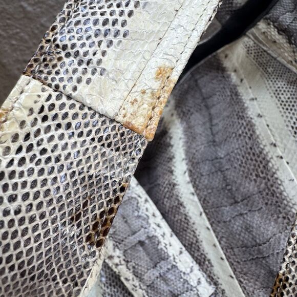Beirn Jenna Snakeskin Double Handle Hobo Tote Bag Exotic Neutral Cream - Picture 9 of 9